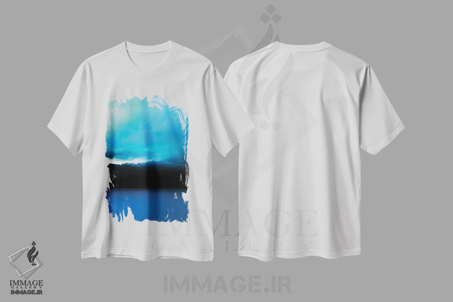 تیشرت طرح دار گرگ و میش آبی رنگ اثر آنجِل استوز | immage.ir