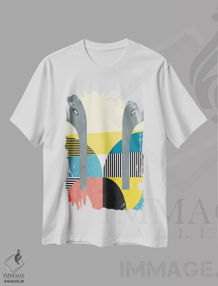 تیشرت طرح دار زوج هندسی فیل ها، آبستره اثر آنجِل استوز | immage.ir