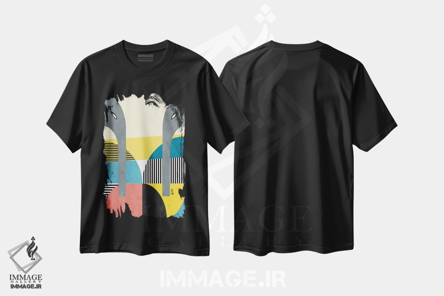 تیشرت طرح دار زوج هندسی فیل ها، آبستره اثر آنجِل استوز | فروشگاه ایماژ