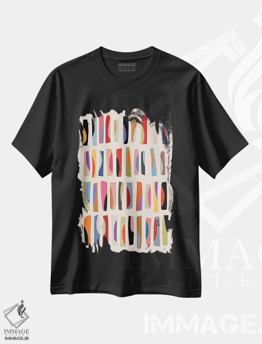 تیشرت طرح دار قطعات رنگی شماره نه، آبستره اثر آنجِل استوز | فروشگاه ایماژ