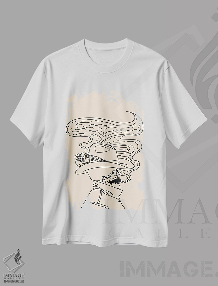 تیشرت طرح دار گاوچران "عشق یا مرگ" در رنگ کرم، تزئینی اثر آلی فالکن | immage.ir
