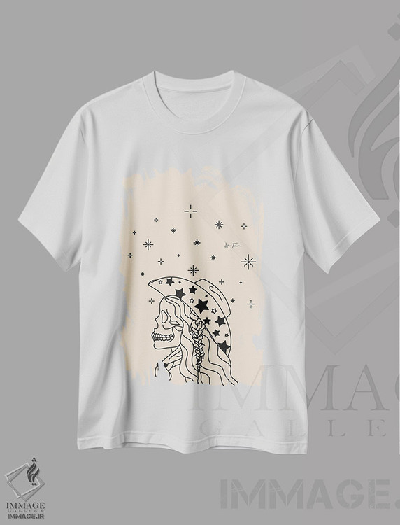 تیشرت طرح دار کاول گرل "عشق یا مرگ" با نگین در رنگ کرم، تزئینی اثر آلی فالکن | immage.ir