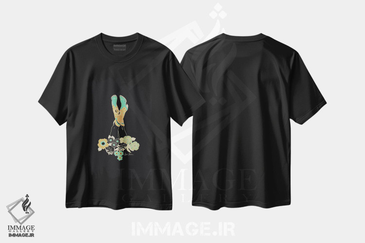 تیشرت طرح دار سرشار از عشق در مشکی و فیروزه ای، تزئینی اثر آلی فالکن | فروشگاه ایماژ