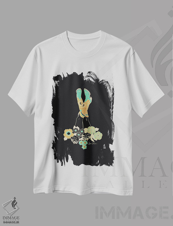 تیشرت طرح دار سرشار از عشق در مشکی و فیروزه ای، تزئینی اثر آلی فالکن | immage.ir