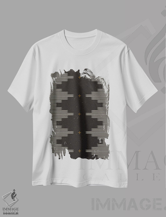 تیشرت طرح دار White & Camel,مینیمالیسم جنوب غربی در مشکی، سفید و کرم شتری اثر آلی فالکن | immage.ir