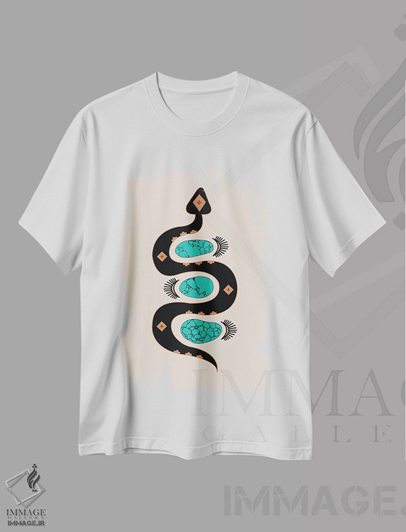 تیشرت طرح دار لغزش جنوب غربی در مشکی و فیروزه ای، تزئینی اثر آلی فالکن | immage.ir