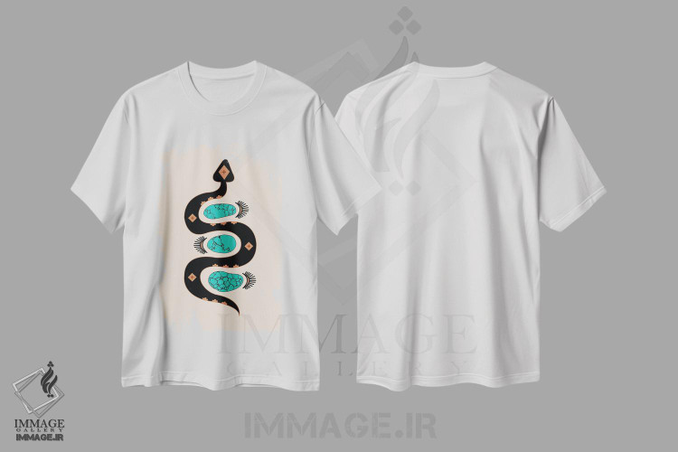 تیشرت طرح دار لغزش جنوب غربی در مشکی و فیروزه ای، تزئینی اثر آلی فالکن | immage.ir