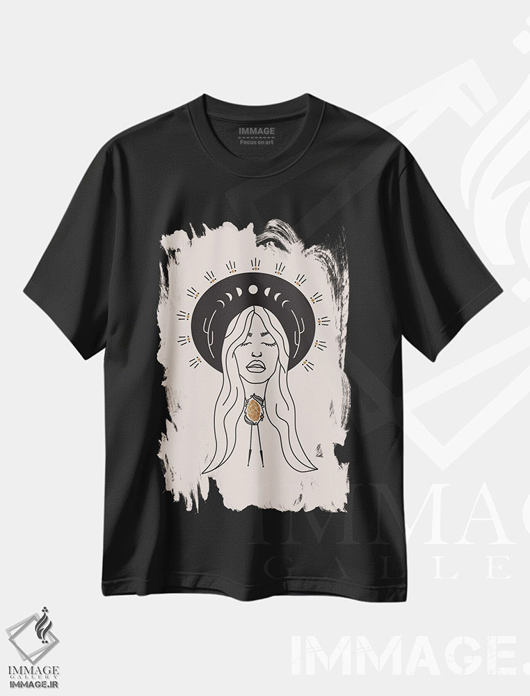 تیشرت طرح دار فرشته صحرا در مشکی و کرم، دکور بوهمی اثر آلی فالکن | فروشگاه ایماژ