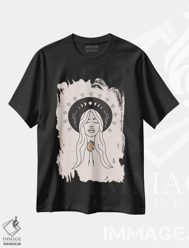 تیشرت طرح دار فرشته صحرا در مشکی و کرم، دکور بوهمی اثر آلی فالکن | فروشگاه ایماژ