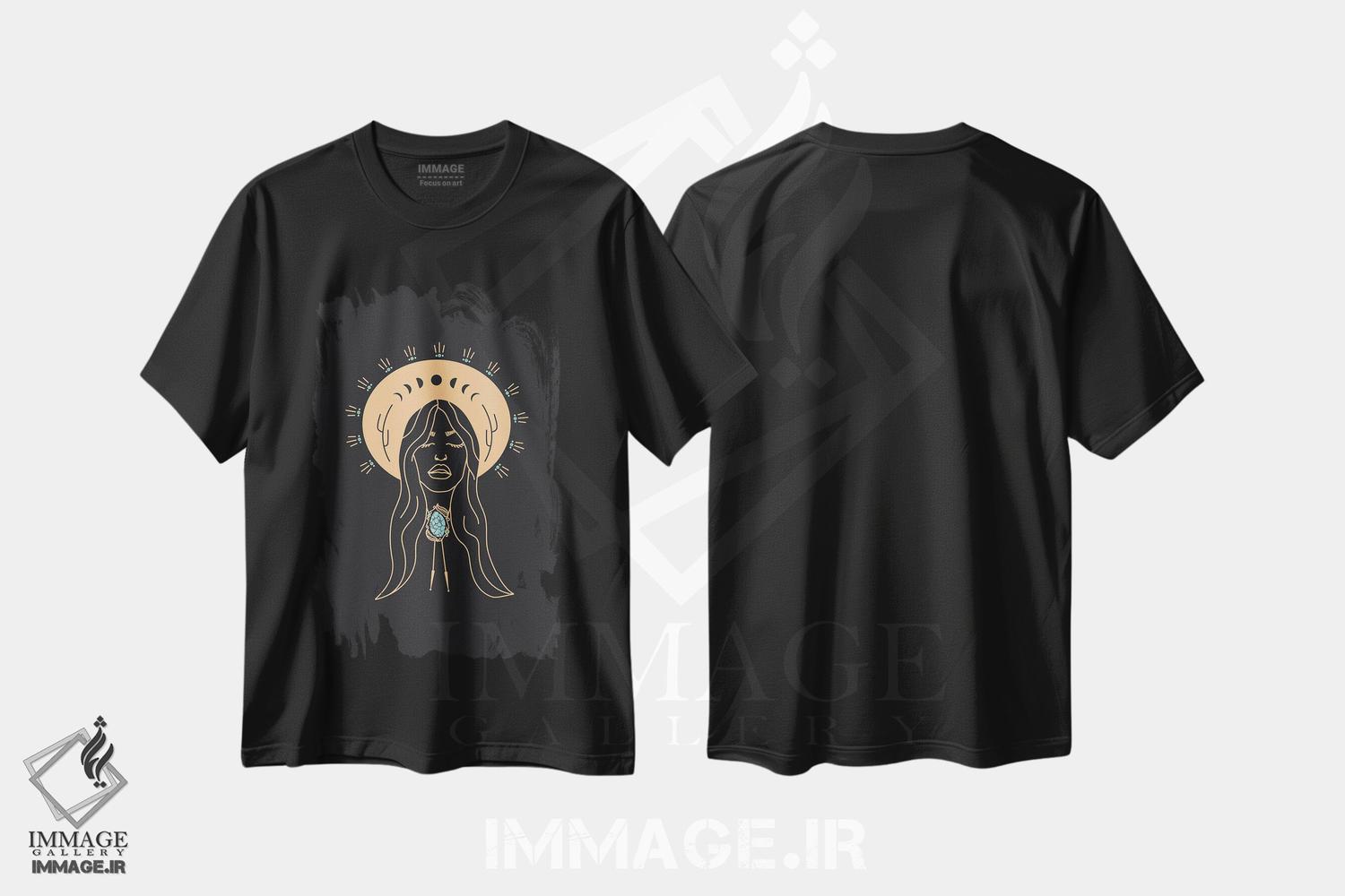 تیشرت طرح دار فرشته صحرا در هلویی و خاکستری زغالی، دکور بوهمی اثر آلی فالکن | فروشگاه ایماژ