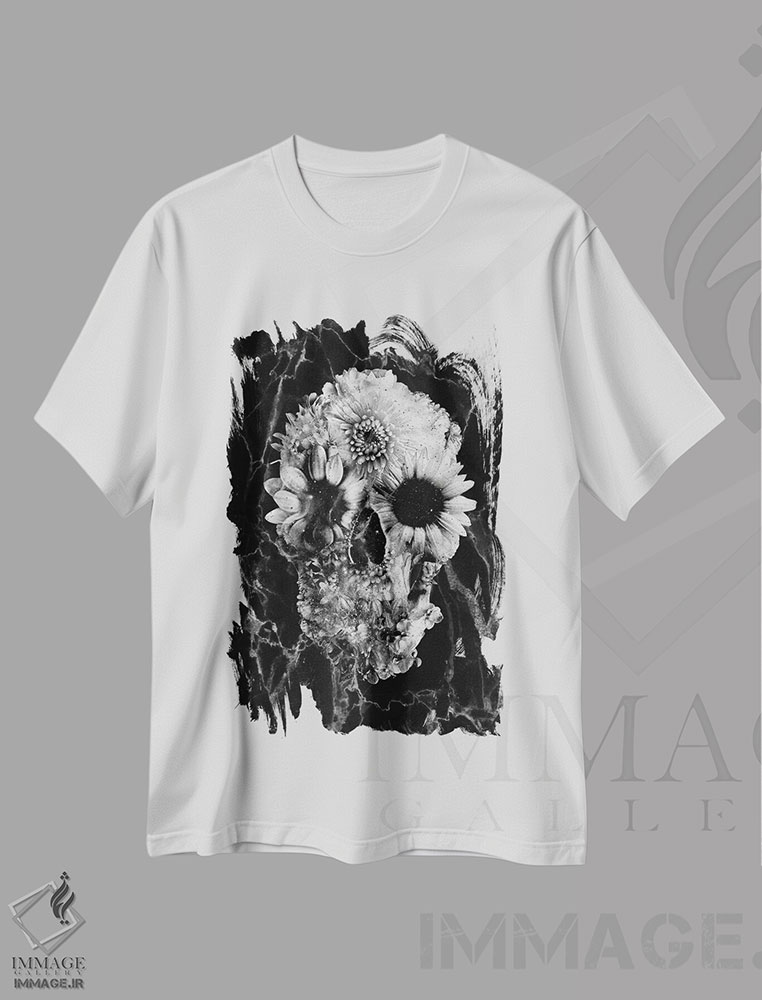 تیشرت طرح دار جمجمه گلدار شماره ۲، دکوراسیون جایگزین اثر علی گولچ | immage.ir
