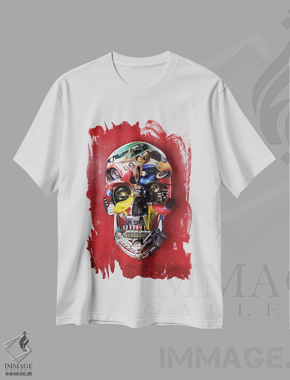 تیشرت طرح دار جمجمه هات راد نمای روبرو، تزئینی اثر علی گولچ | immage.ir