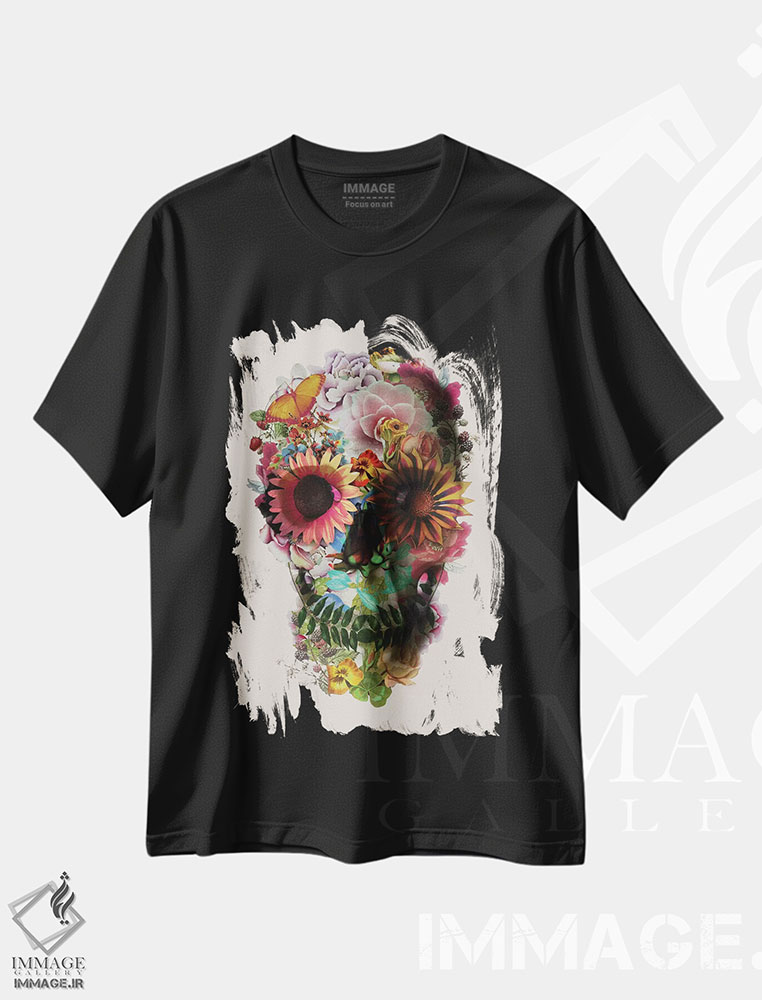 تیشرت طرح دار جمجمه شماره ۲ بژ، آبستره اثر علی گولچ | فروشگاه ایماژ