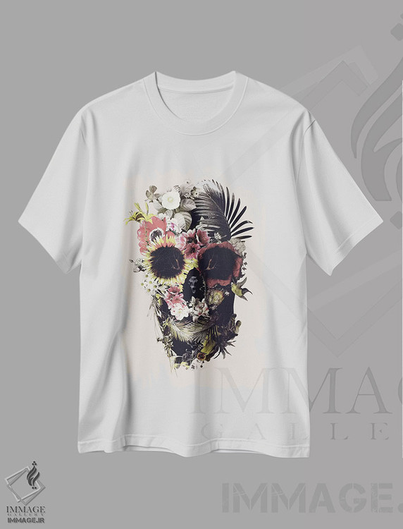 تیشرت طرح دار جمجمه باغی بژ، آبستره اثر علی گولچ | immage.ir
