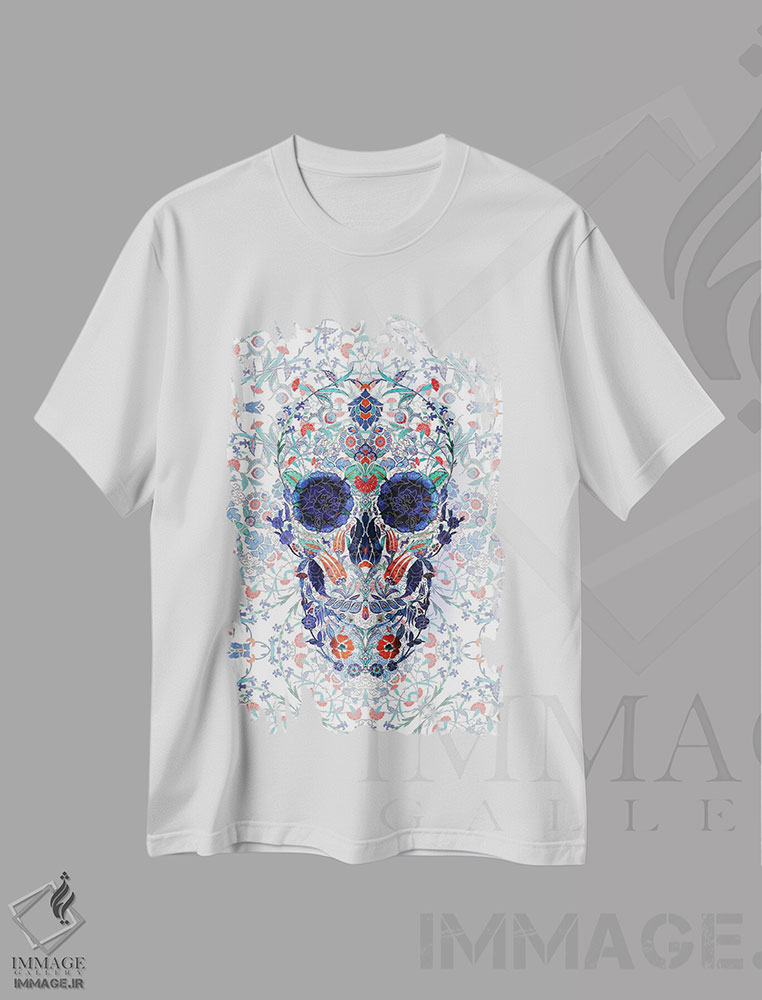 تیشرت طرح دار پرتره جمجمه چینی، آبستره اثر علی گولچ | immage.ir