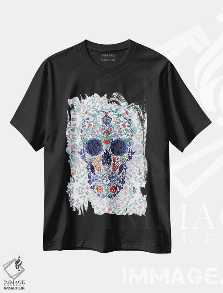 تیشرت طرح دار پرتره جمجمه چینی، آبستره اثر علی گولچ | فروشگاه ایماژ