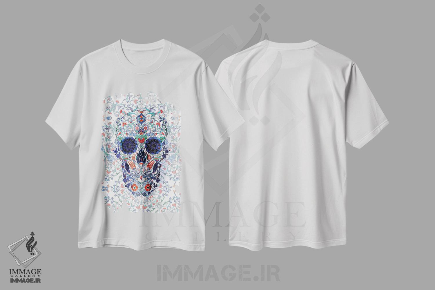 تیشرت طرح دار پرتره جمجمه چینی، آبستره اثر علی گولچ | immage.ir