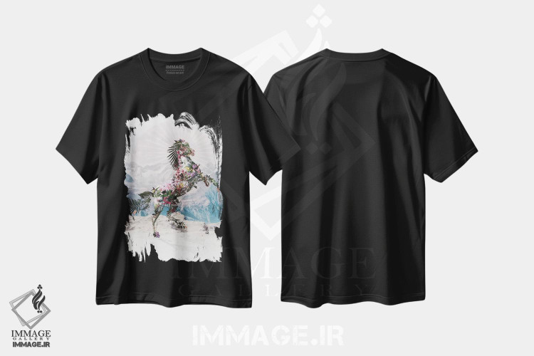 تیشرت طرح دار اسب گلدار، دکوراسیون جایگزین اثر علی گولچ | فروشگاه ایماژ