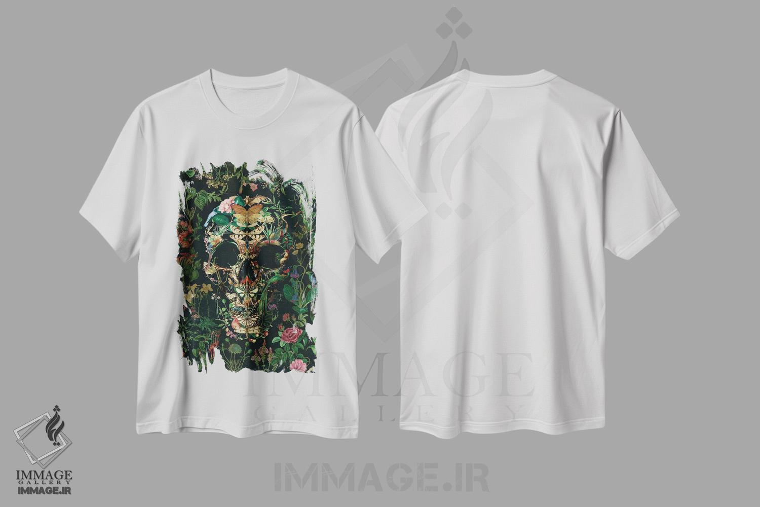 تیشرت طرح دار پرتره جمجمه پروانه ای، دکوراسیون جایگزین اثر علی گولچ | immage.ir