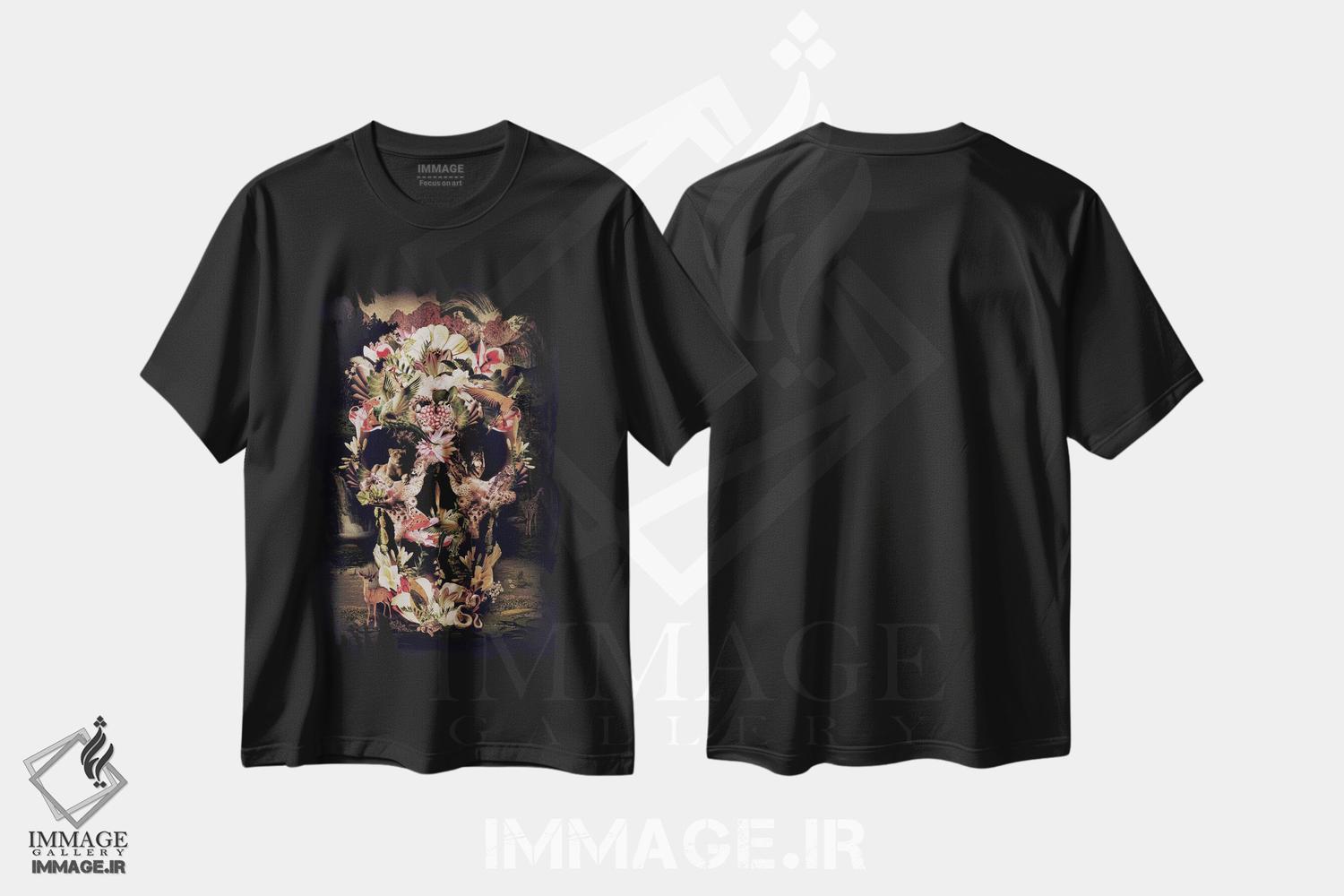 تیشرت طرح دار جمجمه جنگلی، دکوراسیون جایگزین اثر علی گولچ | فروشگاه ایماژ