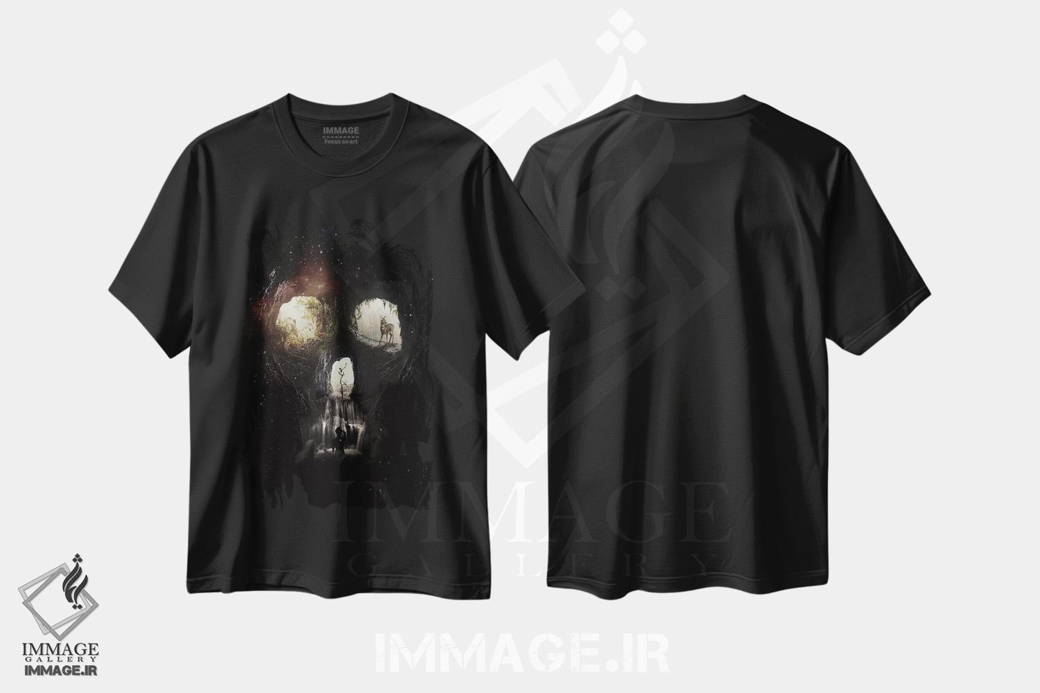 تیشرت طرح دار جمجمه غار، دکوراسیون جایگزین اثر علی گولچ | فروشگاه ایماژ