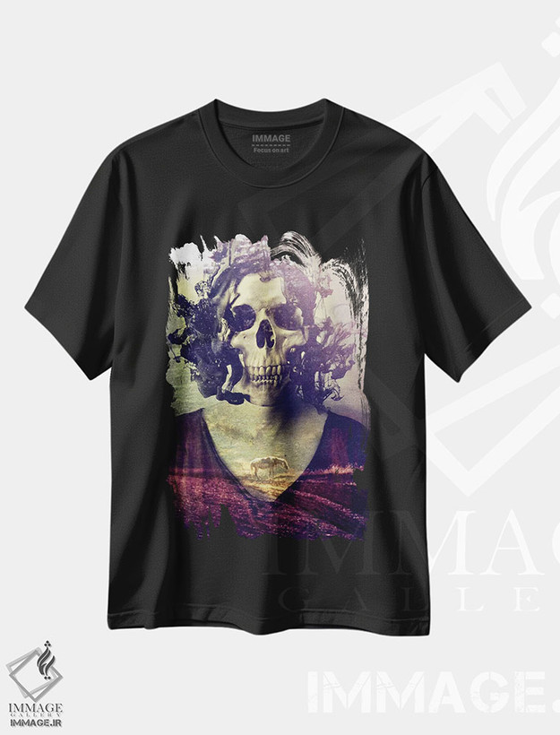 تیشرت طرح دار دوست دختر جمجمه ای، دکوراسیون جایگزین اثر علی گولچ | فروشگاه ایماژ