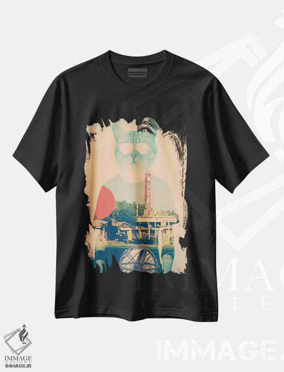 تیشرت طرح دار گربه شیک، دکوراسیون جایگزین اثر علی گولچ | فروشگاه ایماژ