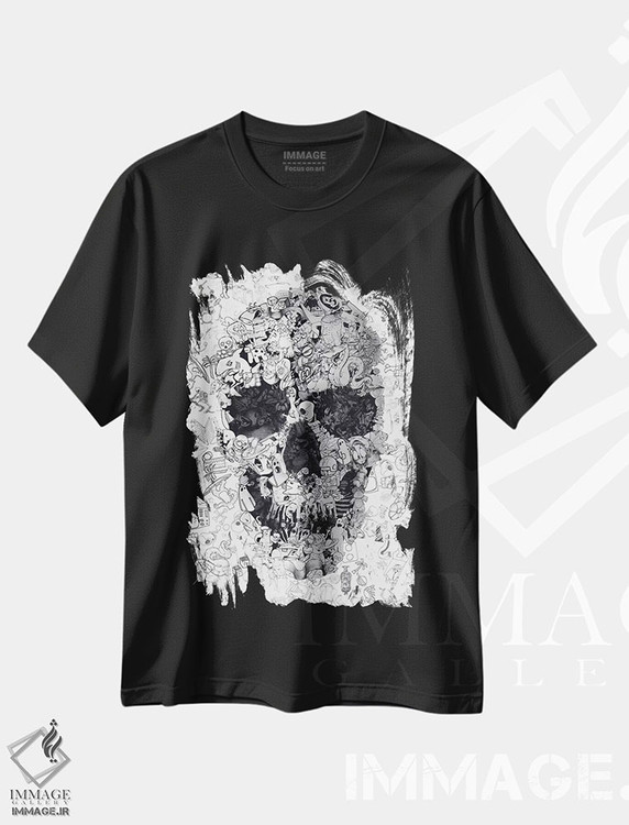 تیشرت طرح دار جمجمه خط خطی، هنر دیجیتال اثر علی گولچ | فروشگاه ایماژ