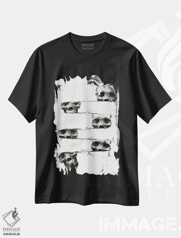 تیشرت طرح دار جمجمه تحریف شده، دکوراسیون جایگزین اثر علی گولچ | فروشگاه ایماژ