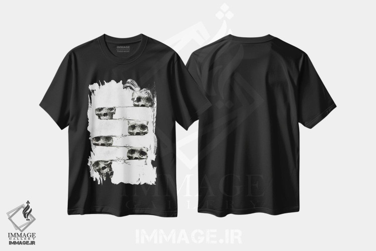 تیشرت طرح دار جمجمه تحریف شده، دکوراسیون جایگزین اثر علی گولچ | فروشگاه ایماژ