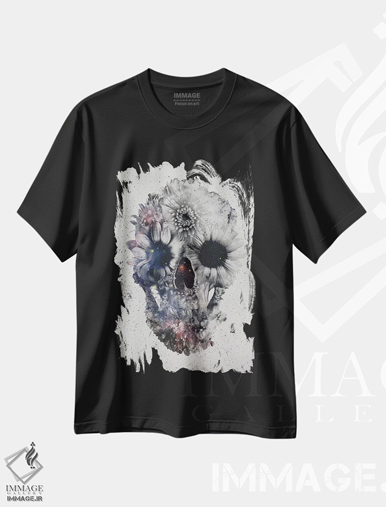 تیشرت طرح دار جمجمه گل دار شماره ۲، دکوراسیون جایگزین اثر علی گولچ | فروشگاه ایماژ