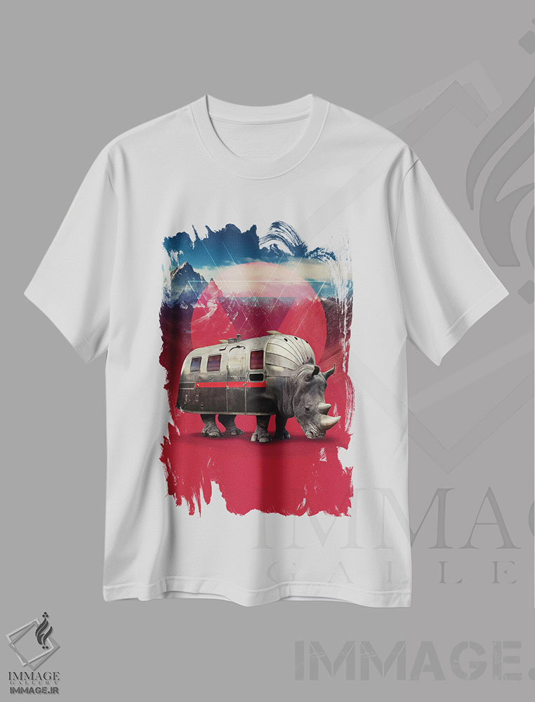تیشرت طرح دار کرگدن، هنر دیجیتال اثر علی گولچ | immage.ir
