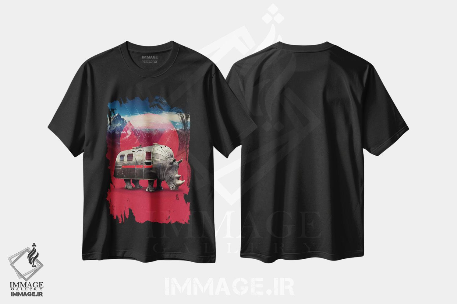 تیشرت طرح دار کرگدن، هنر دیجیتال اثر علی گولچ | فروشگاه ایماژ