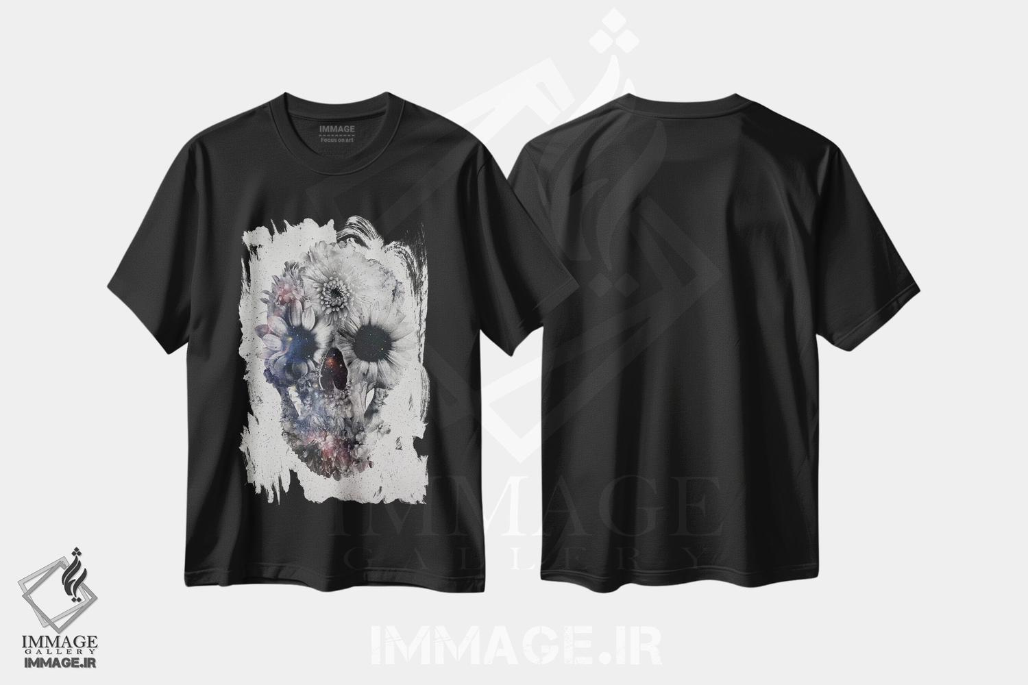 تیشرت طرح دار جمجمه گل دار شماره ۲، دکوراسیون جایگزین اثر علی گولچ | فروشگاه ایماژ