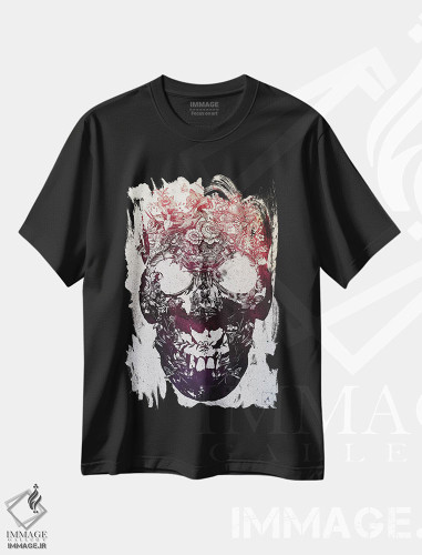 تیشرت طرح دار جمجمه گل دار، دکوراسیون جایگزین اثر علی گولچ | فروشگاه ایماژ