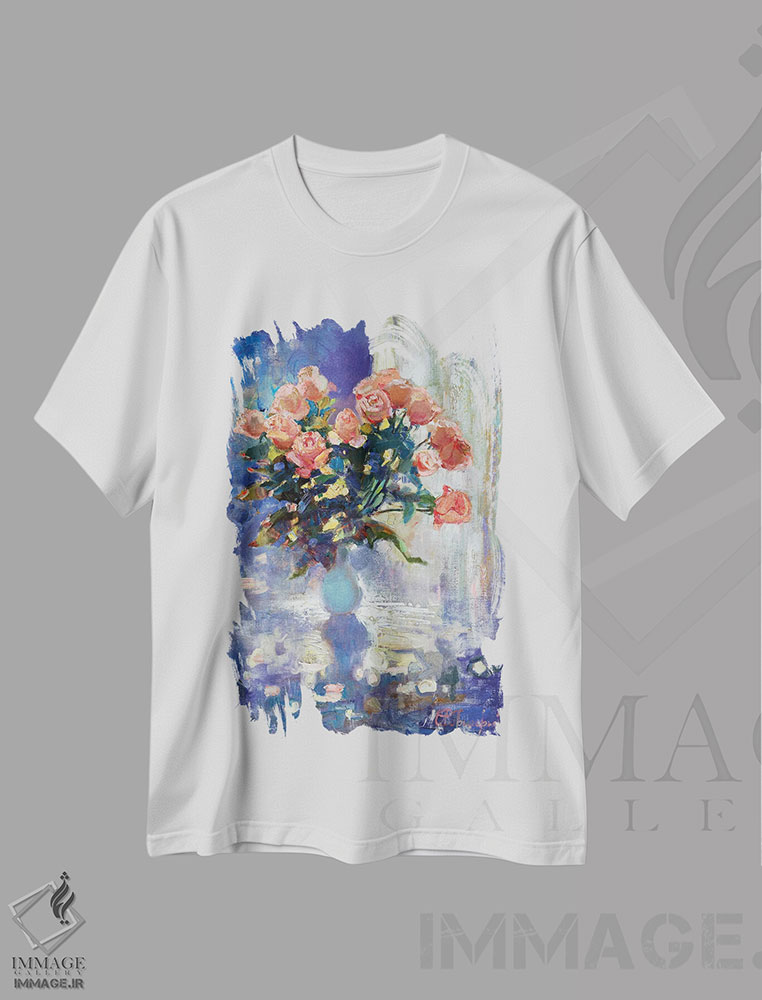 تیشرت طرح دار رزها در زمستان، هنر فاخر معاصر اثر آناستاسیا گریگوریوا | immage.ir