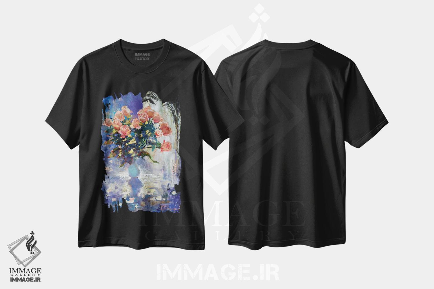 تیشرت طرح دار رزها در زمستان، هنر فاخر معاصر اثر آناستاسیا گریگوریوا | فروشگاه ایماژ