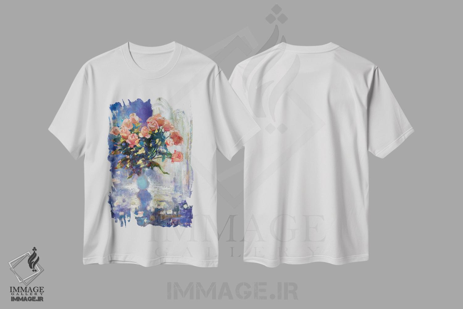 تیشرت طرح دار رزها در زمستان، هنر فاخر معاصر اثر آناستاسیا گریگوریوا | immage.ir