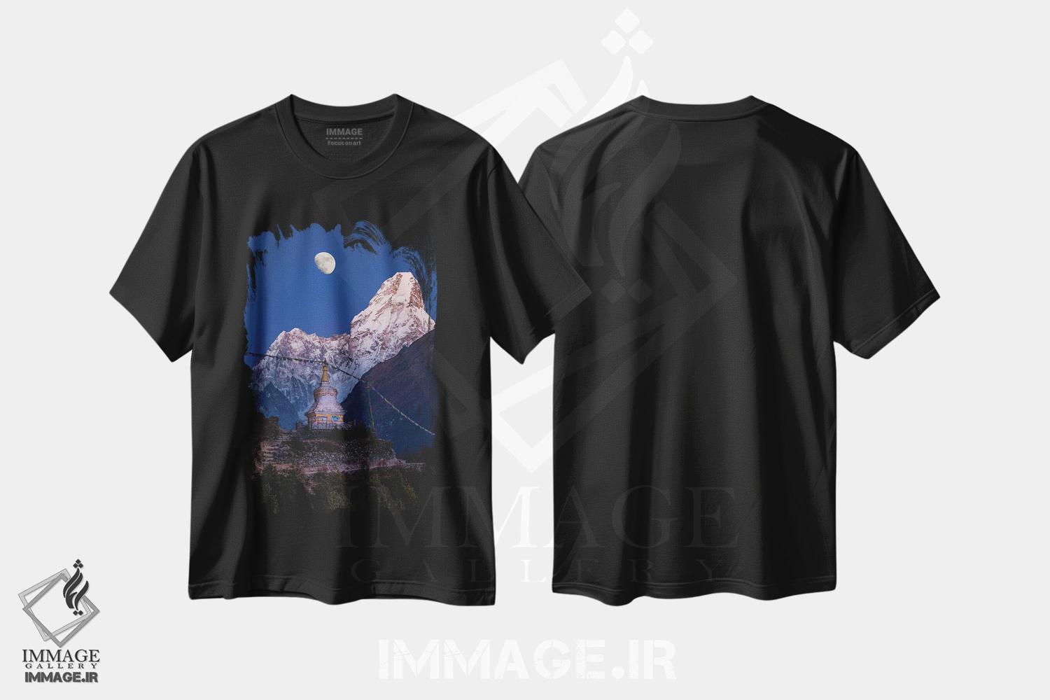 تیشرت طرح دار اورست و ماه در ساعت آبی هیمالیا نپال، مدیوم اثر الکس جی پرز | فروشگاه ایماژ