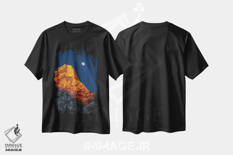 تیشرت طرح دار اورست و ماه در ساعت آبی هیمالیا نپال، مدیوم اثر الکس جی پرز | فروشگاه ایماژ