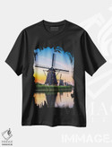 تیشرت طرح دار غروب آسیاب بادی کانال هلند، مدیوم اثر الکس جی پرز | فروشگاه ایماژ