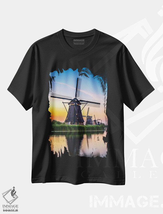 تیشرت طرح دار غروب آسیاب بادی کانال هلند، مدیوم اثر الکس جی پرز | فروشگاه ایماژ