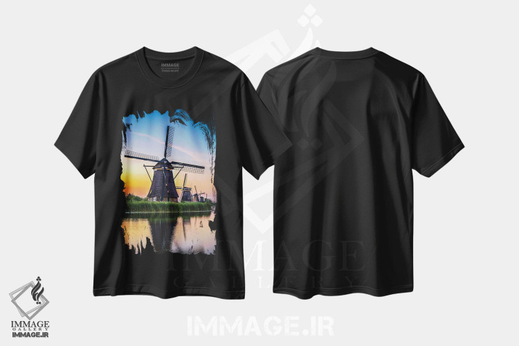 تیشرت طرح دار غروب آسیاب بادی کانال هلند، مدیوم اثر الکس جی پرز | فروشگاه ایماژ