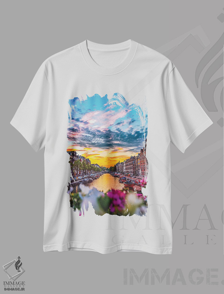 تیشرت طرح دار غروب کانال آمستردام هلند، مدیوم اثر الکس جی پرز | immage.ir