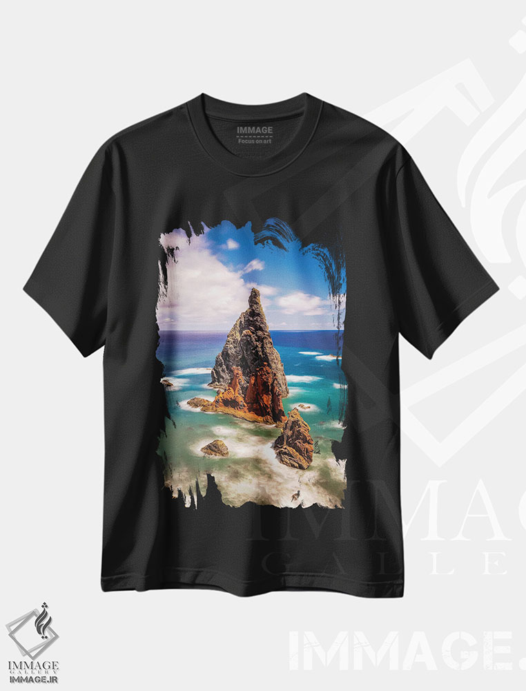 تیشرت طرح دار صخره جزیره مادیرا پرتغال، مدیوم اثر الکس جی پرز | فروشگاه ایماژ