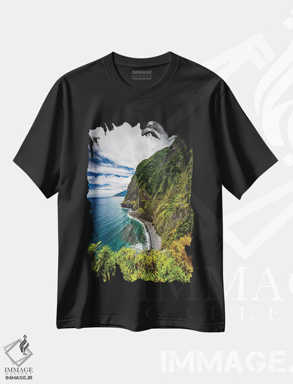 تیشرت طرح دار چشم انداز صخره ساحلی جزیره مادیرا پرتغال، مدیوم اثر الکس جی پرز | فروشگاه ایماژ