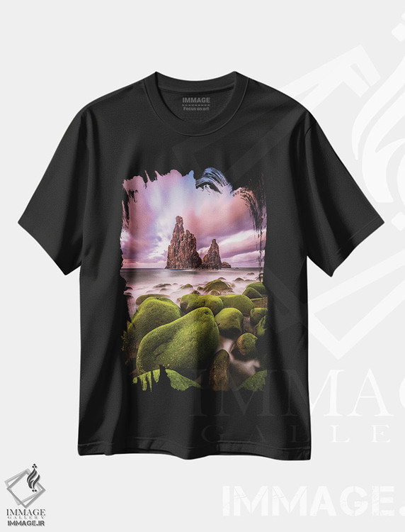 تیشرت طرح دار غروب صخره ساحلی جزیره مادیرا پرتغال، مدیوم اثر الکس جی پرز | فروشگاه ایماژ