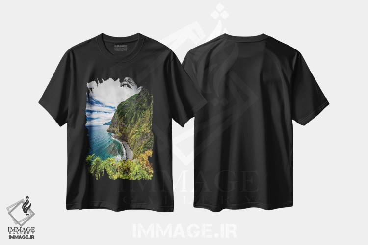 تیشرت طرح دار چشم انداز صخره ساحلی جزیره مادیرا پرتغال، مدیوم اثر الکس جی پرز | فروشگاه ایماژ