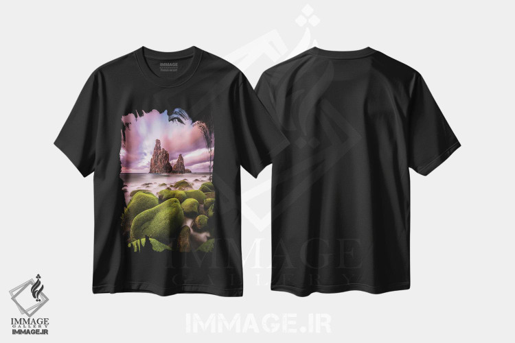 تیشرت طرح دار غروب صخره ساحلی جزیره مادیرا پرتغال، مدیوم اثر الکس جی پرز | فروشگاه ایماژ