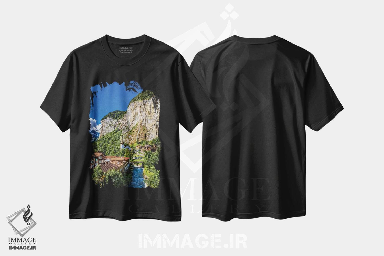تیشرت طرح دار روستای لاوتربرونن آلپ سوئیس، مدیوم اثر الکس جی پرز | فروشگاه ایماژ